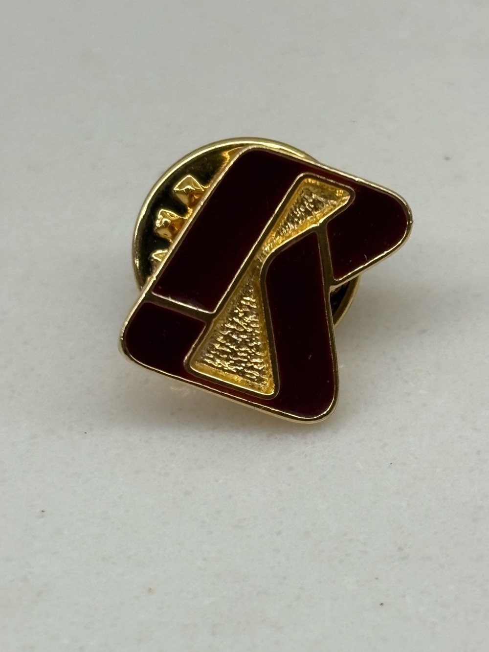 Vintage Gold Tone & Burgundy Geometric Enamel Pin